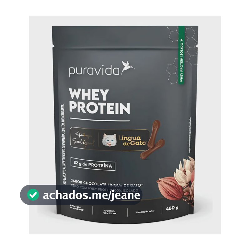 Whey Protein Iso Chocolate Língua De Gato (450g) Puravida Língua De Gato
