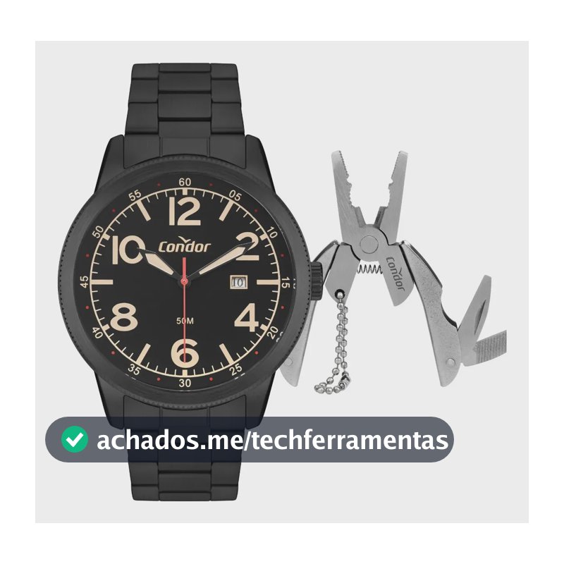 Kit Relógio e Alicate Masculino CO2115MXF/K4P Preto Condor
