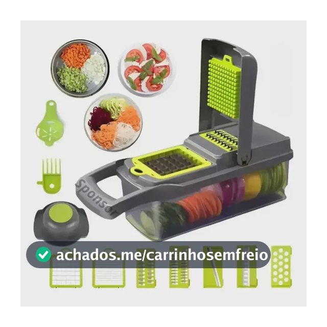 Cortador Fatiador Ralador De Legumes Frutas E Alimentos Inox Verde E Cinza
