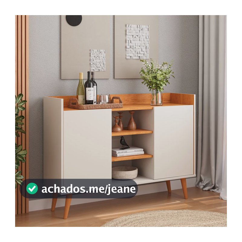 Aparador Buffet Cantinho Café Decoração Sala Cozinha Portas Off White/freijó