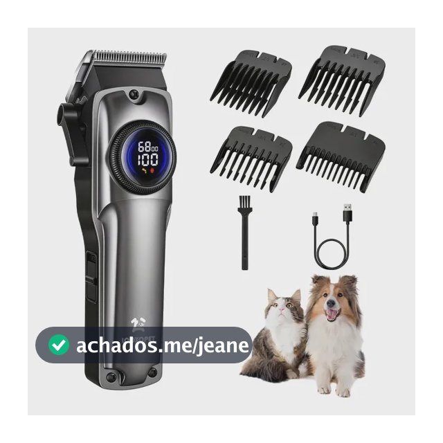 Máquina De Tosa Pet Cães Profissional Sem Fio Silenciosa C/digital Looxopet Cinza-escuro 127/220v