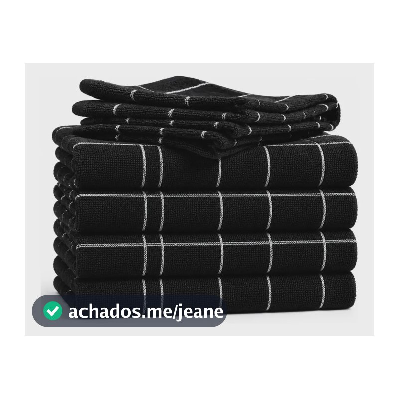 Kit 5 Pano Prato Copa Atoalhado Xadrez 100% Algodão Colorido Preto 5 Panos Preto