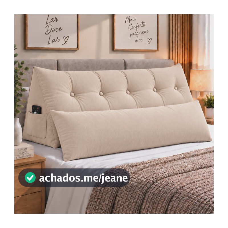 Almofada De Cabeceira 160cm E Travesseiro De Corpo 130cm Bege