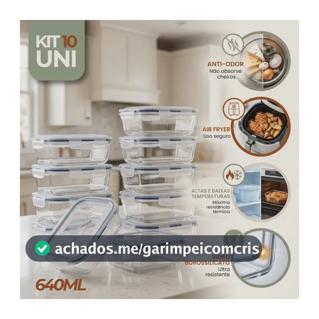 Kit 10 Pote De Vidro Marmita Hermético 640ml Freezer Fitness Rishon