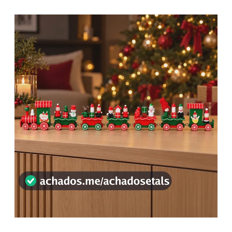 Trenzinho Enfeite De Natal Em Madeira Trem Decoração Árvore Vermelho E Verde