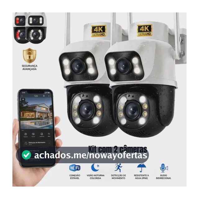 Kit 2 Câmeras de Segurança Woosh A28B Full HD Dupla Lente com Visão Noturna Colorida