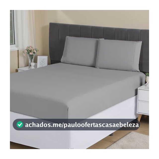 Jogo Lençol Casal 3pç 400 Fios Hipercal Conforto Macio Cinza Liso