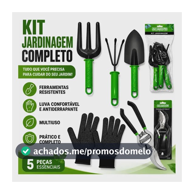 Kit Jogo Jardinagem Jardim Pá Tesoura Poda Luva 5 Peças