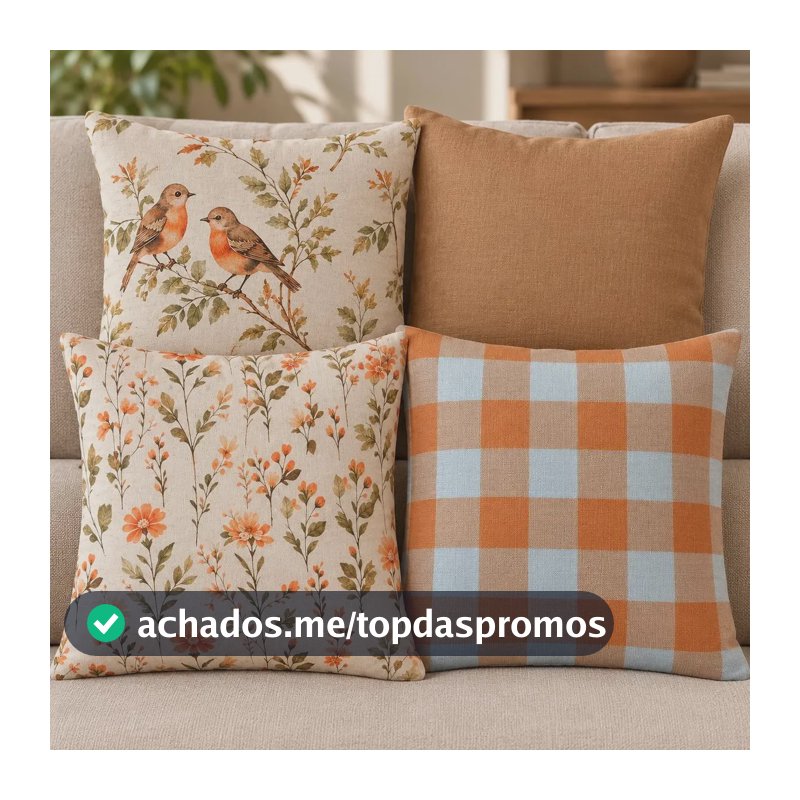 4 Capas De Almofadas De Linho Premium Decorativa Exclusivas Pássaro