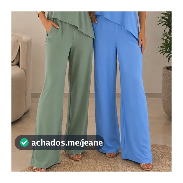 Kit 2 Conjuntos Femininos Calça Pantalona Blusa Assimétrica Azul E Verde G 40-42