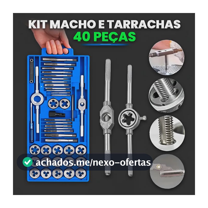 Kit Macho Cossinete 40 Peças Métrico Rosca Tarraxas Parafuso