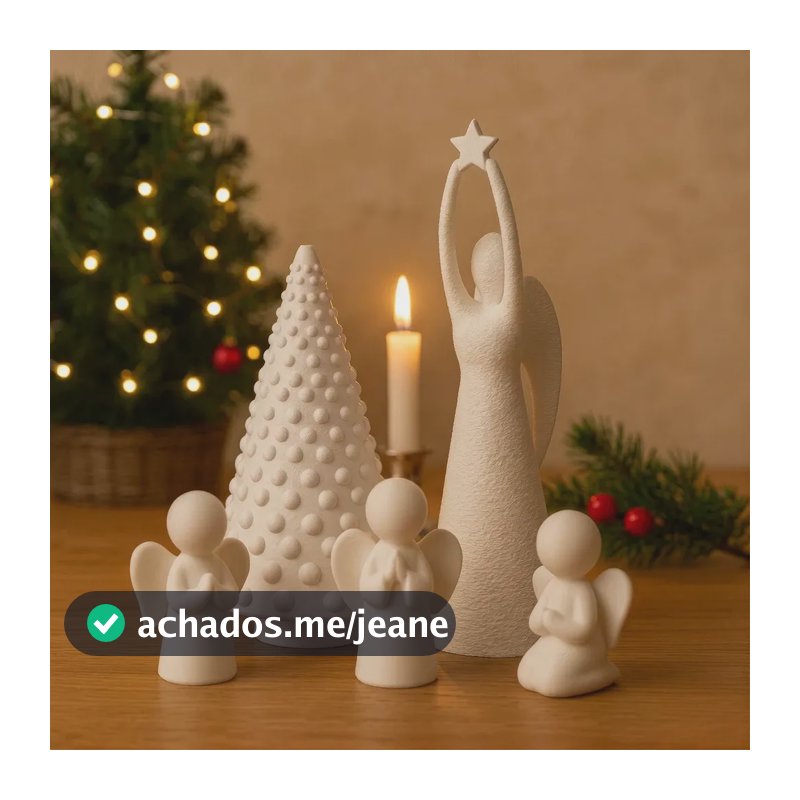 Kit Natal Decoração Árvore Com Anjos Enfeite Mesa Natalino Branco