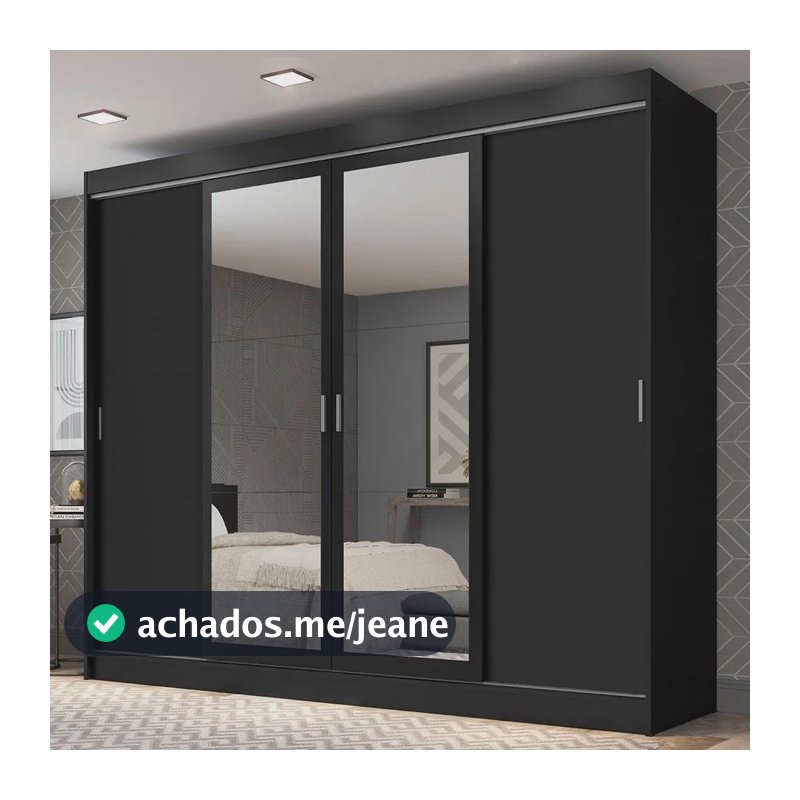 Guarda-roupa Casal Madesa Austin 4 Portas Correr 3 Gavetas Cor Preto