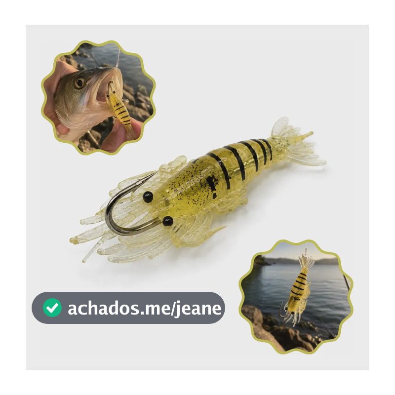 Kit 20 Iscas Camarão Silicone Com Anzol Pesca Esportiva Amarelo