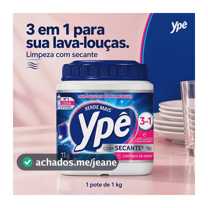 Detergente Lava-louças Em Pó Ypê 1kg 3em1 Com Secante