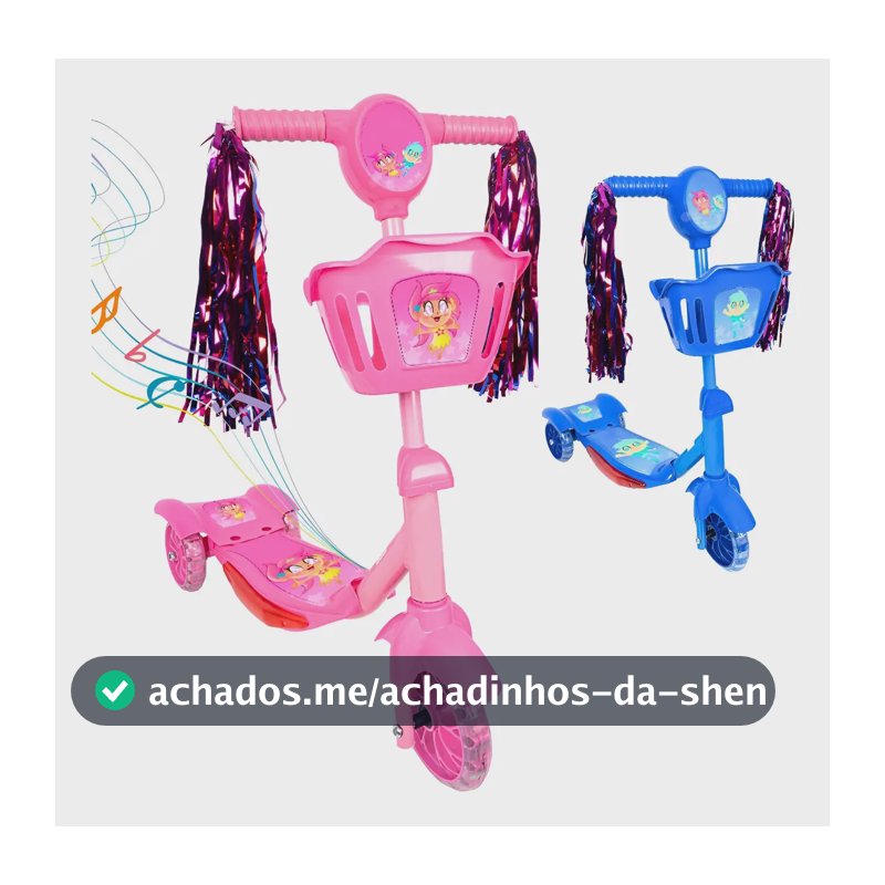 Patinete Infantil 3 Rodas Com Led Som E Cesta Menino Menina Cor Rosa