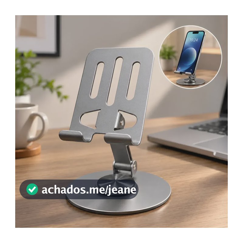 Suporte De Mesa Para Celular Tablet Alumínio 360° Ajustável Cinza Alumínio