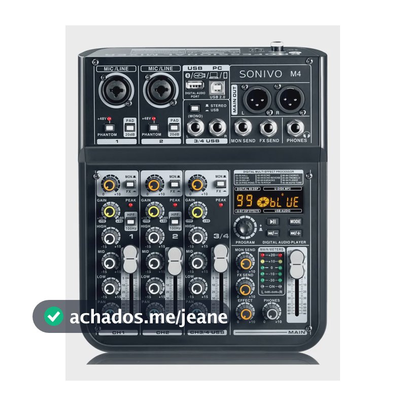 Mesa de Som Digital M4 de 4 Canais Com Bluetooth e 99 Efeitos DSP