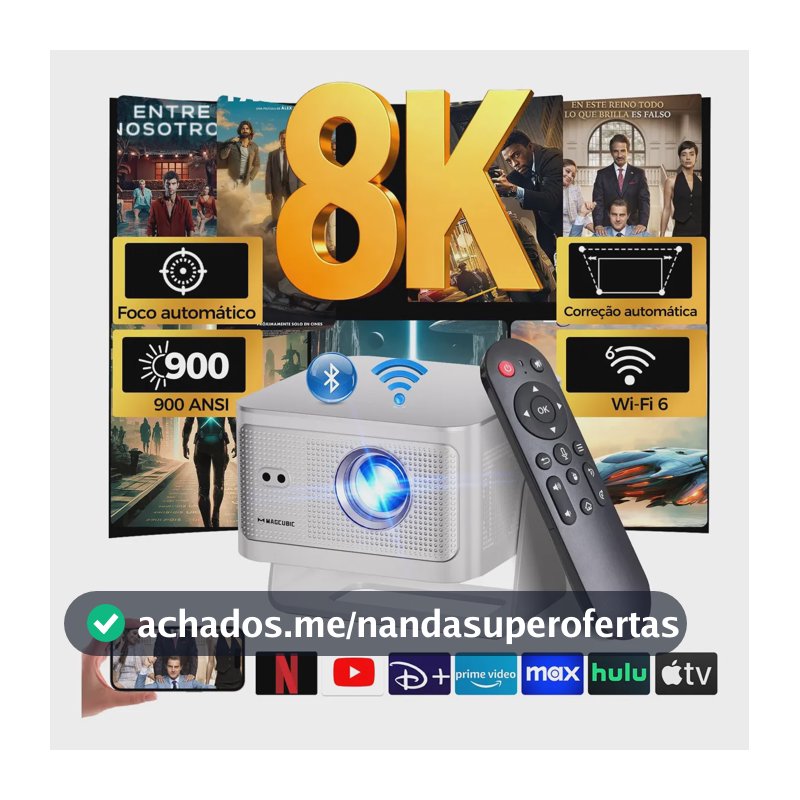 Projetor Magcubic HY350MAX Smart com Android, Wi-Fi e Bluetooth para Filmes em 8K