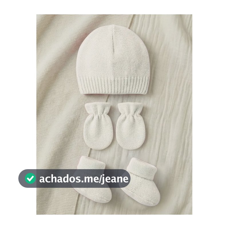 Kit Touca Luva E Sapatinho Bebe Em Trico Premium Branco 0-1 M