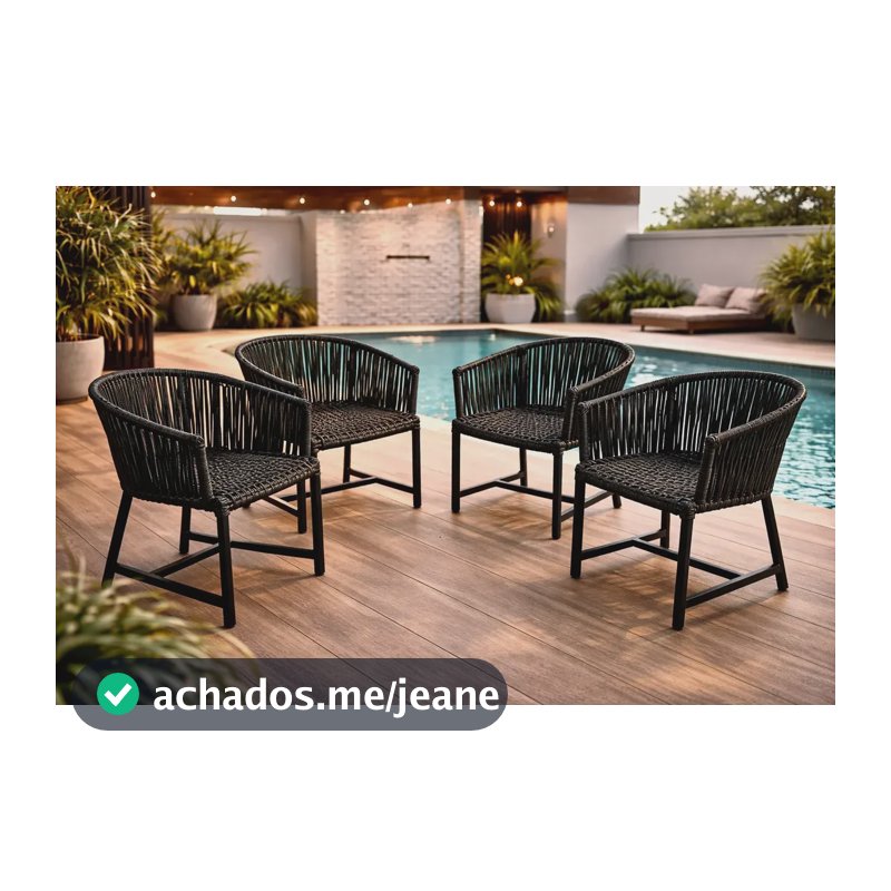 4 Poltrona Corda Nautica Exterior Jantar Jardim Cadeira Top Preto Poltrona Angra
