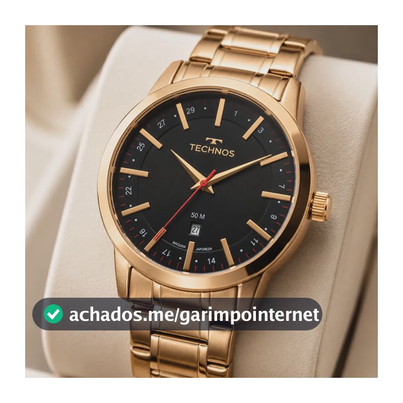 Relógio Technos Masculino Dourado de Aço Inox Analógico com Calendário