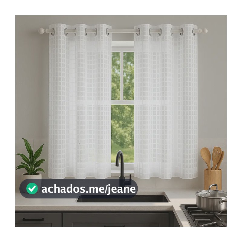 Cortina Cozinha Para Janela Voil Xadrez 2,20 X 1,40 Branca Branco