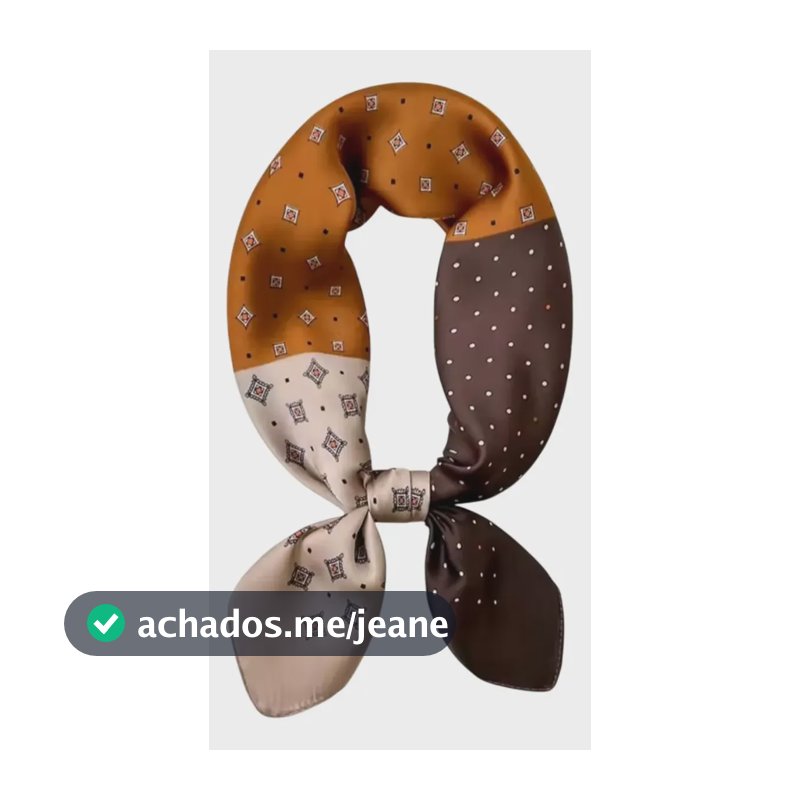 Lenço Feminino Estampado Cabelo Pescoço Cetim Toque De Seda Bege Poá Bolinha Estampado 70 X 70 Cm