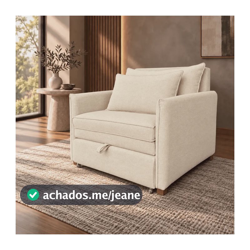 Poltrona Cama Mônica Em Linho Retrátil Moderna E Confortável Bege Linho