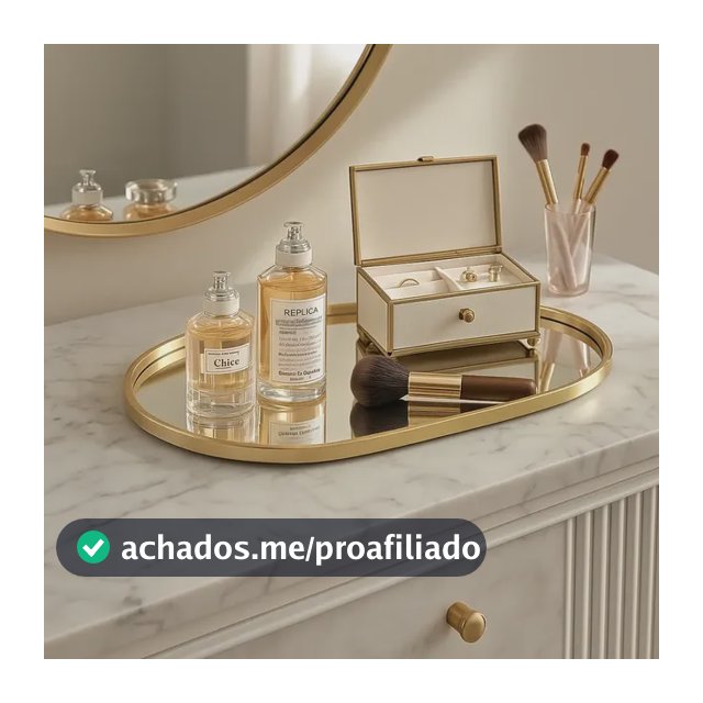 Bandeja Espelhada Oval Orgânica Dourada Stil Decor Para Lavabo 30.5x20.5cm