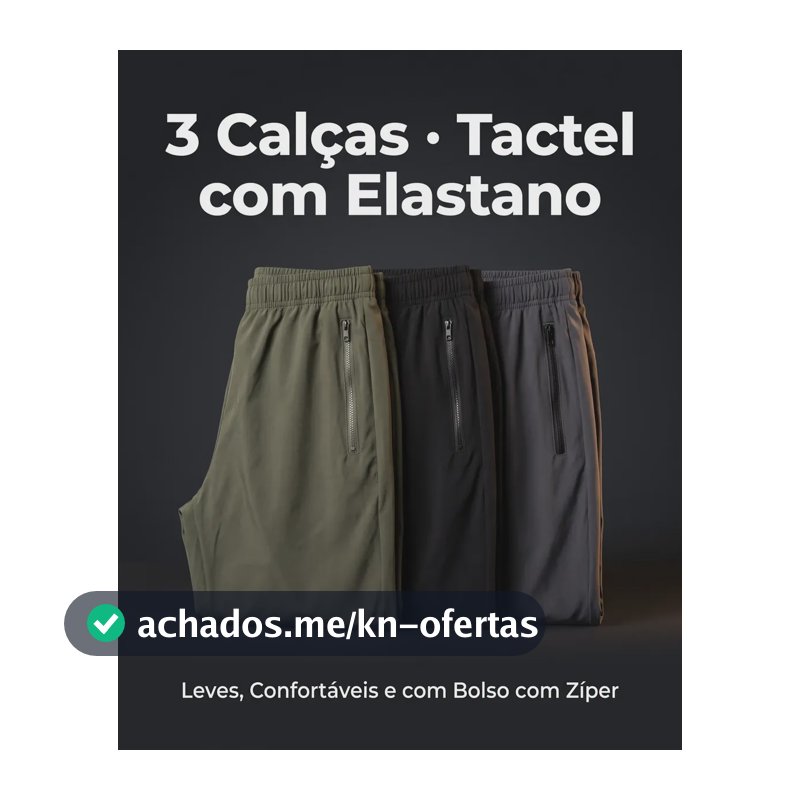 Kit 3 Calças Masculina Tactel Leve Bolso Zíper Premium Verde | Preto | Chumbo Lisa G