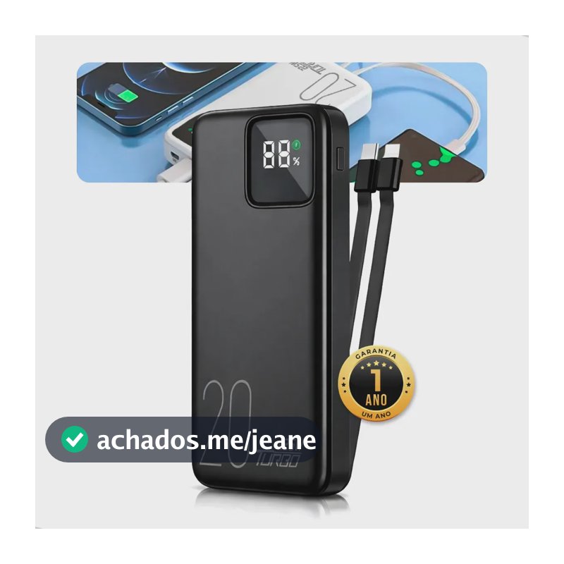 Carregador Portátil Power Bank 20.000mah Turbo Celular Carga Rápida 22.5w Premium Display Visor Grande Universal Usb-c Viagens Festa Para los E Android iPhone Samsung Motorola Xiaomi Preto Nixzen
