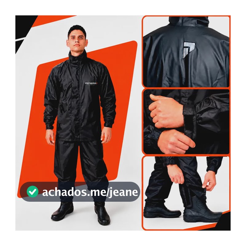 Capa De Chuva Pvc Motoqueiro Impermeável Reforçada Pioneira Preto-laranja Gg