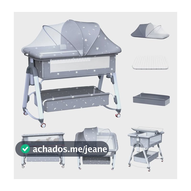 Berço Co-sleeper Multifuncional Portátil Com Mosquiteiro Alegria Cinza