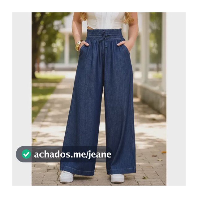 Calça Jeans Feminina Pantalona Wide Leg Com Elástico No Cós