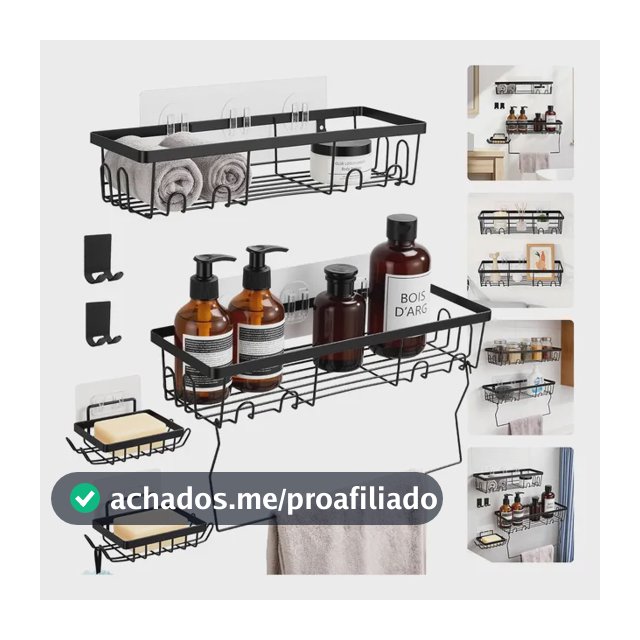 Kit 7 Suporte Porta Shampoo Sabonete Banheiro Adesivo Parede Preto