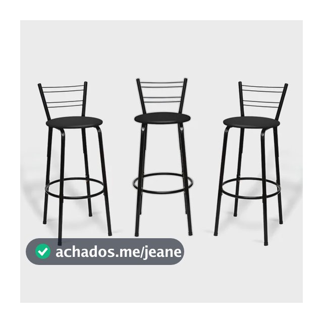 Kit com 3 Banquetas Altas Flórida Itagold Pretas em Aço com Encosto para Cozinha e Balcão
