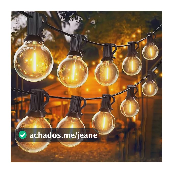 15 Mts Inquebrável Varal Luz Corda G40 25 Lampadas Pátio Pub Branco-quente 127v