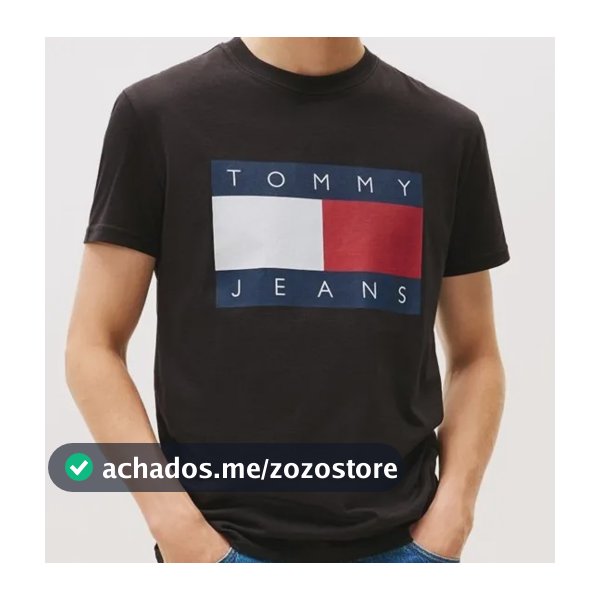 Camiseta Tommy Jeans Masculina Abdm0dm22645 Black Bandeira Tommy Jeans Em Silk M Silk Logo Tommy Jeans