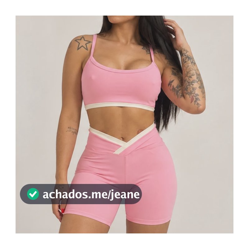 Conjunto Fitness Feminino Top Short Cós Cruzado Academia Rosa Lisa G - Veste 42