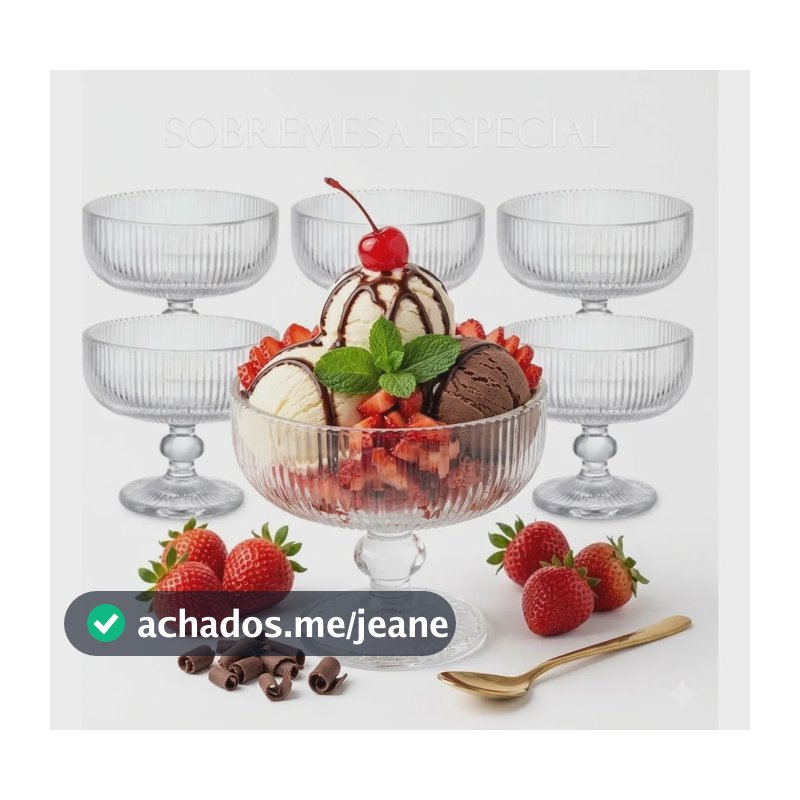 Jogo 6 Taças Vidro Sobremesa Sorvete Açai Pudim 320ml Transparente
