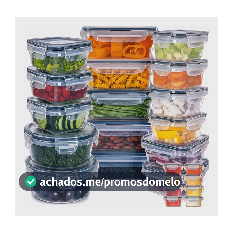 Kit 24 Potes Herméticos 7 Tamanhos Vedação Silicone Preto