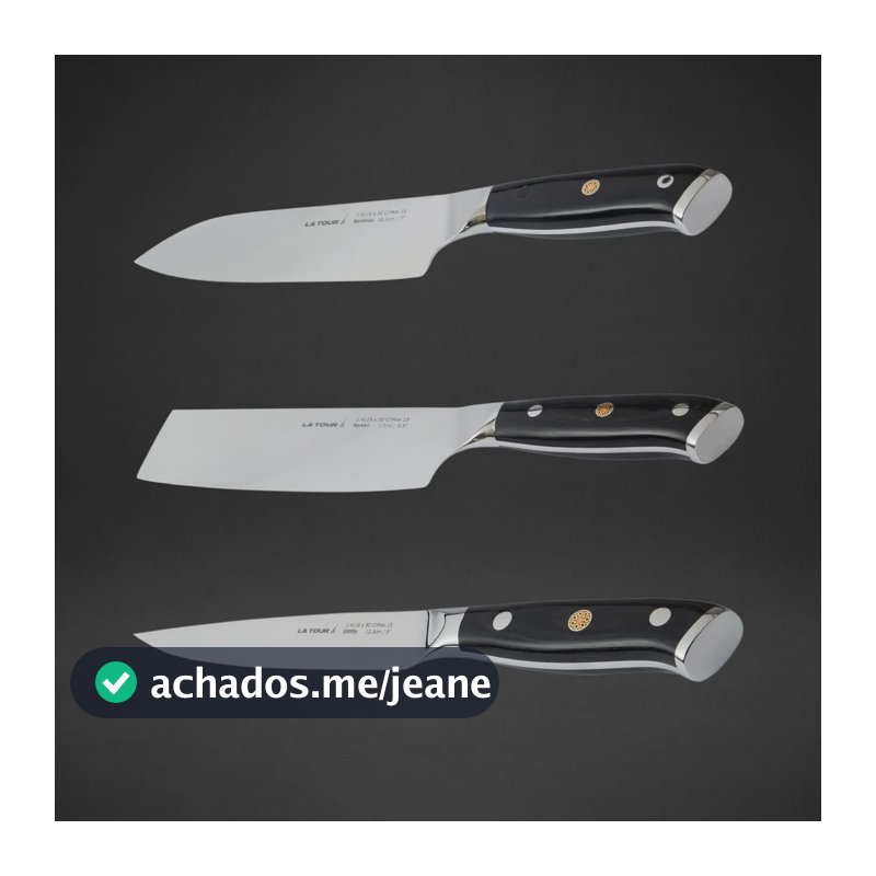 3 Facas Japonesa Alta Precisão Santoku Nakiri Utility Latour Preto