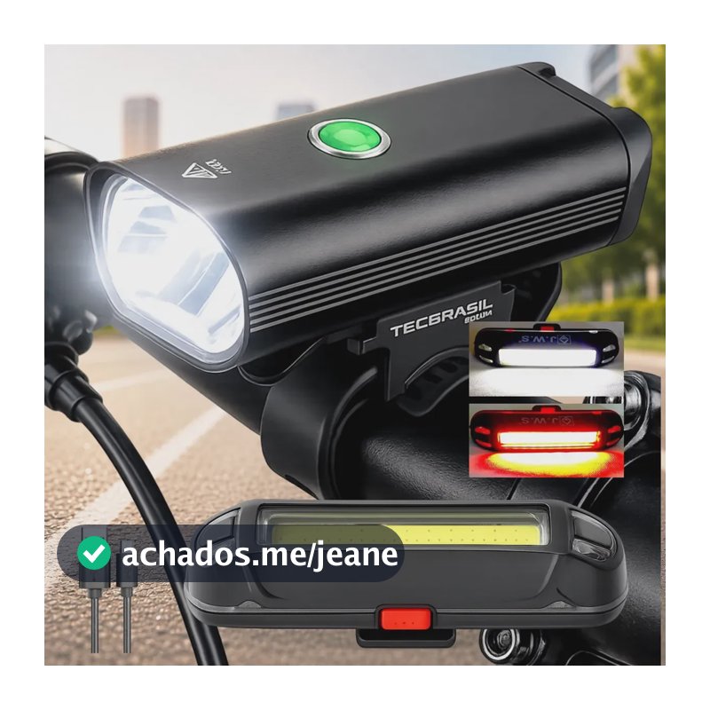 Kit Lanterna Bike Farol Frontal Dianteiro Recarregável USB Compacta iluminação 400lm Resistente Água Chuva Ciclismo com Sinalizador Led Alto Brilho para sua Segurança Impermeável Preto Tecbrasil K55