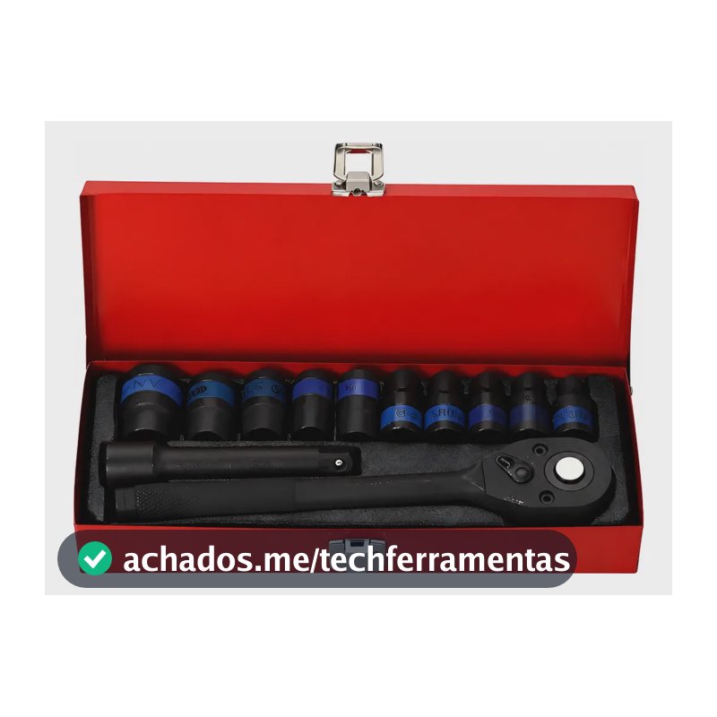 Jogo De Soquete 12 Pçs Sextavado 1/2 Com Catraca C/ Extensão Preto