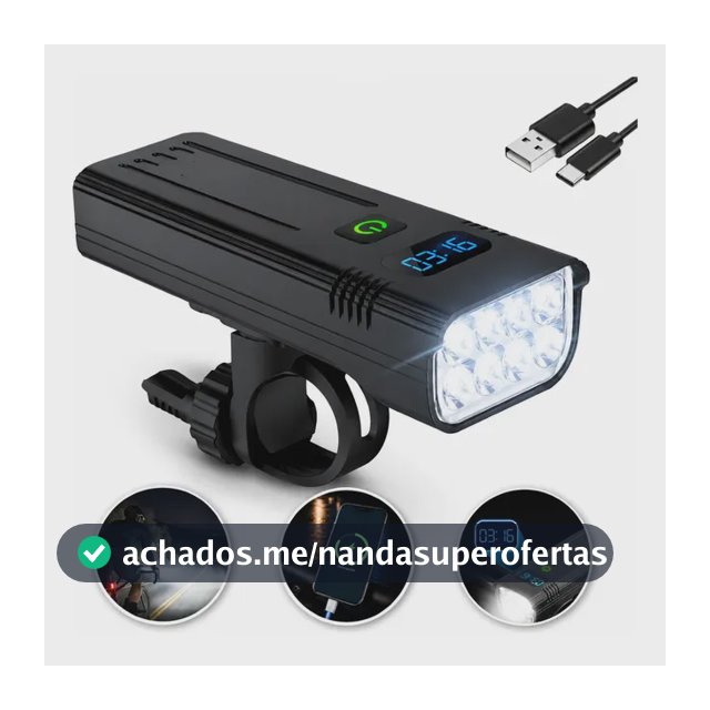Farol Bike Led T6 Recarregável Lanterna Usb Forte Powerbank Preto