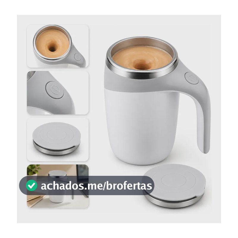 Caneca Mixer Inox Misturador Automático Recarregável Usb Branco