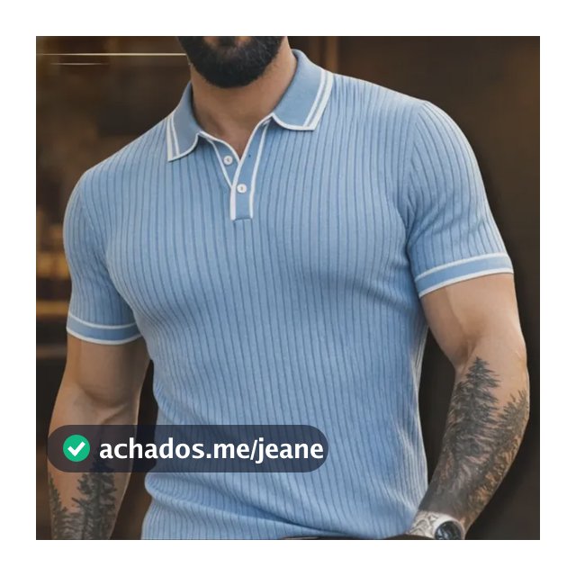 Polo De Tricô Slim Fit Premium Italiana Masculina Old Money Azul-celeste Tricot Texturizado M
