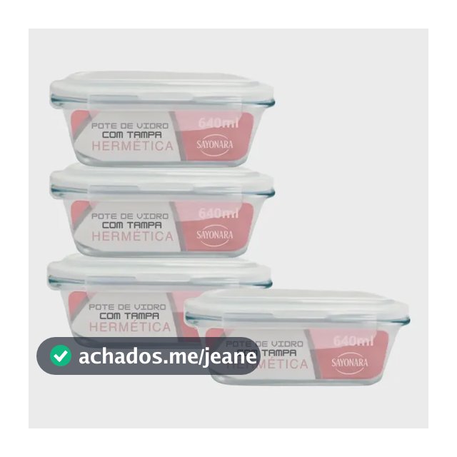 Kit 4 E 6 Pote Hermetico De Vidro 640ml Marmita Alimento 4 Unidades