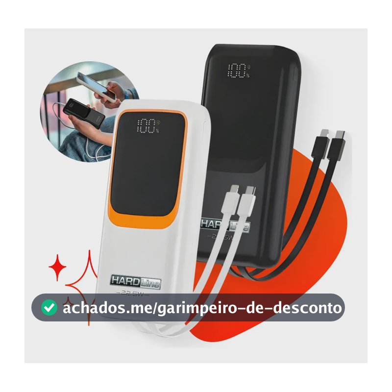 Power Bank Turbo Carregador Portátil 20000mah Turbo 22.5w Premium Universal Para Xiaomi Motorola LG Smartwatch Tablet Display Digital Viagens Festa Ios Hardline Preto Ou B